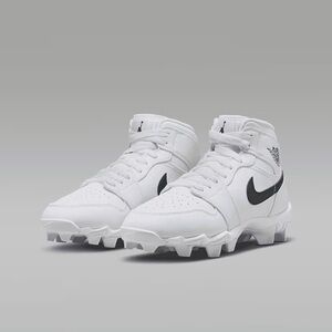 Jordan 1 Mid Little/Big Kids' Cleats (HF6883-100, White/Black/Black) Size 5.5y